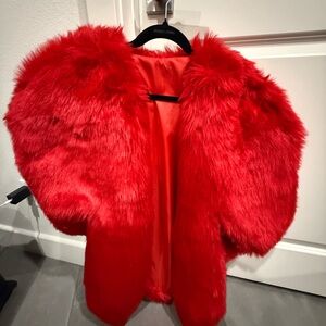 Rhianna inspired Red Faux Fur Coat